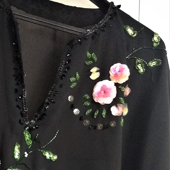 vintage 80s sequin beaded sheer floral top EUC - Picture 2 of 14